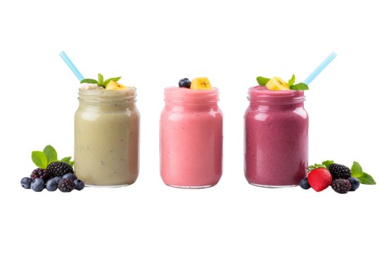 Colorful assorted fruit smoothies PNG with transparent background for food and beverage design projects and digital artworks