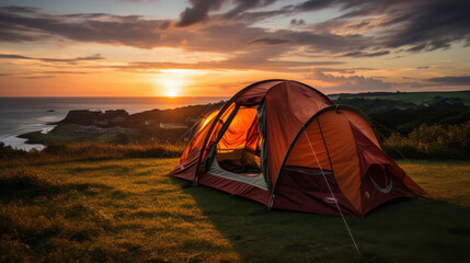A tent in a field. Created with generative AI