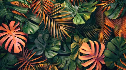 Fototapeta premium Lush foliage of tropical leaves in vibrant colors