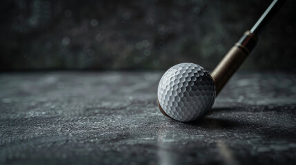  The white golf ball is crisp and clear, showcasing its dimples and surface details. It's positioned perfectly for an upcoming shot. on black background