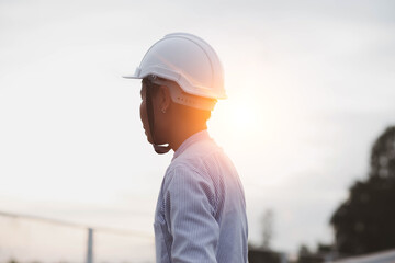 A Female Manager Engineer İn Safety Helmet Checking With Tablet An Operation Of Solar Panel System At Solar Station