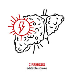 Cirrhosis outline icon, pictogram. Liver hardening, hepatocirrhosis sign.