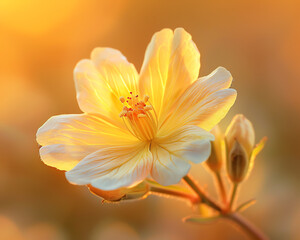 Fototapeta premium Yellow hibiscus flower in bloom with blurred background.