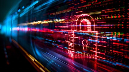 Data security concept with abstract high-speed technology motion blur: digital protection and cybersecurity visualization featuring futuristic design and fast-paced data flow


