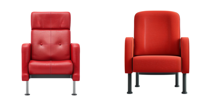 Two red chairs are shown side by side