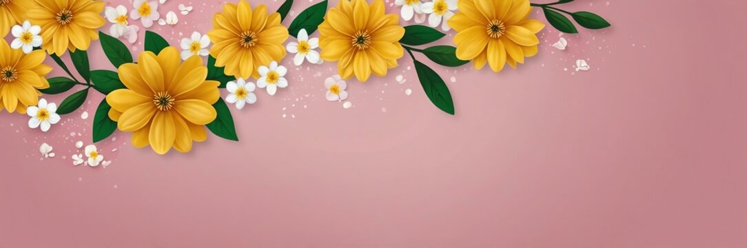 mini yellow flowers theme border and pink background website banner - Powered by Adobe