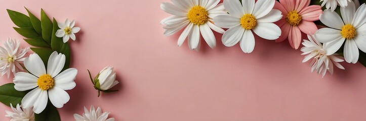 mini white flowers theme border and pink background website banner	