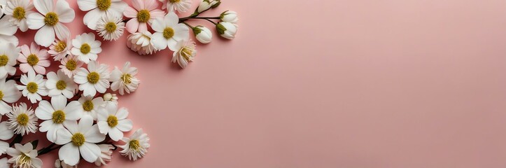 Obraz premium mini white flowers theme border and pink background website banner 