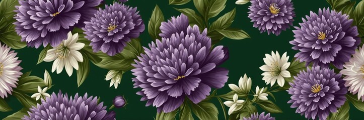 Obraz premium mini purple flowers theme border and green background website banner