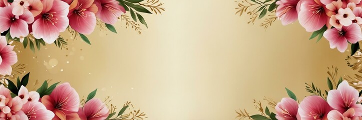 mini pink flowers theme border and gold background website banner