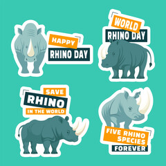 Obraz premium Rhino Day Label Flat Cartoon Hand Drawn Templates Background Illustration