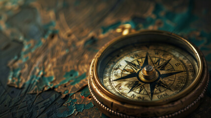 Vintage compass on an old map.