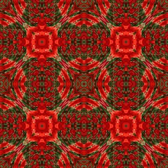 Red and Green MANDALA	Flower ornament banner Textured background. Ornate illustration.