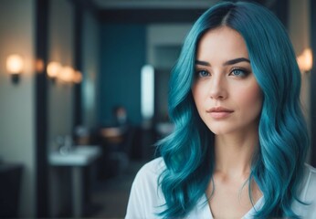 Fototapeta premium Ocean blue hair closure for beauty and salon hair color concept.
