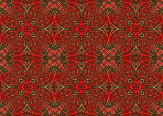 Red and Green MANDALA	Flower ornament banner Textured background. Ornate illustration.