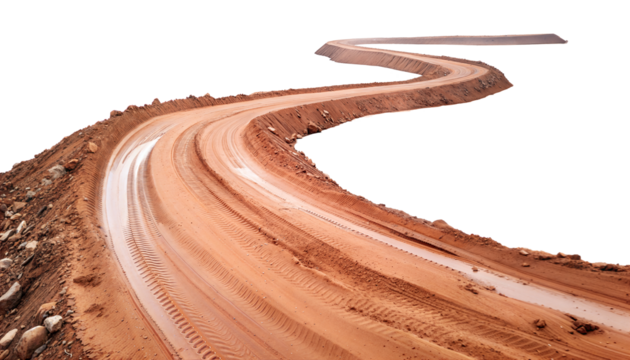 village curved sand or mud road  isolated on transparent background . PNG, cutout, or clipping path.	

