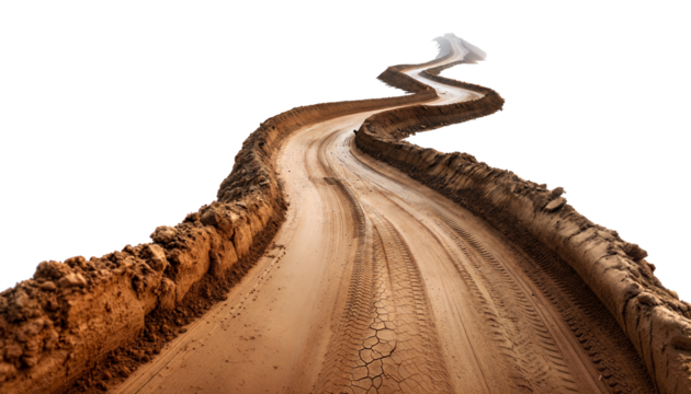 Curved dirt road with tire tracks isolated on transparent background with clipping path cut-out.
 - Powered by Adobe