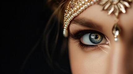 Sophisticated 1920s fashion accessories, embellished headbands and jewelry, capturing the classic style and intricate detailing of the Roaring Twenties