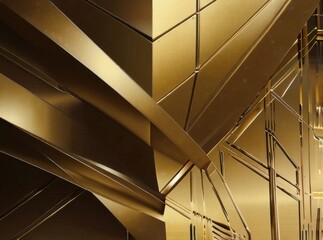 Obraz premium Abstract metallic backgrounds with sleek gold, copper, and silver tones. Futuristic geometric patterns and reflective surfaces create dynamic compositions.