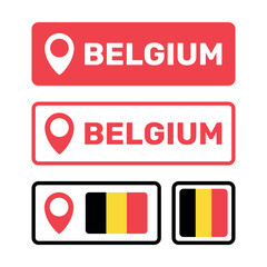 Belgium map pointer icons set, belgian flag symbol