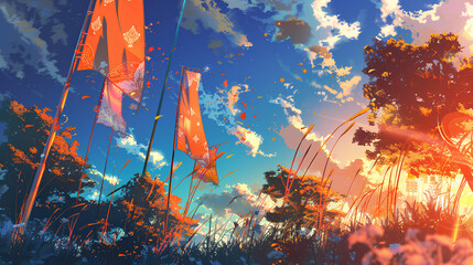 Banners and Flags anime style Stock Illustration