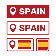 Spain map pointer icons set, Spanish flag symbol