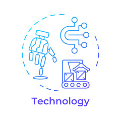 Technology blue gradient concept icon. PPT framework. Business solutions. Manufacturing and production line. Round shape line illustration. Abstract idea. Graphic design. Easy to use in article
