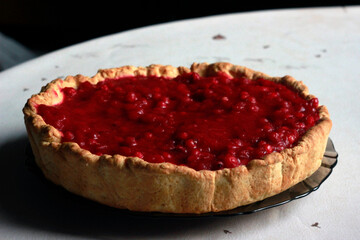 round cake with berries. cranberries, lingoberries. taken in very close-up