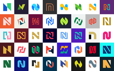 Abstract logos collection with letter N. Geometric abstract logos. Icon design