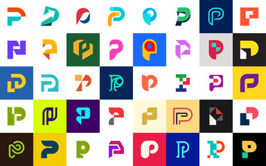 Abstract logos collection with letter P. Geometric abstract logos. Icon design