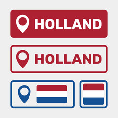 Netherlands map pointer set, Holland flag symbol