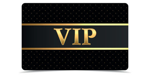 Vip. Vector black banner with gold vip text. Vip on black background. Luxury gift card. Certificate with gold text. Golden VIP. Luxury template design. Vector illustration black banner.