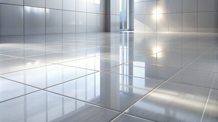 Obraz premium Sparkling white ceramic floor with subtle reflections and gentle gradient, perfect for product photography or interior design visualization.