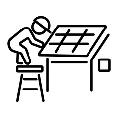 An outline style icon of solar panel installation