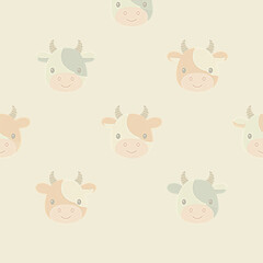 Obraz premium 可愛い牛のイラスト。低いコントラストの地模様。