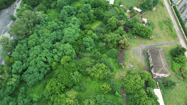 4K: Aerial view of an abandoned house in the eastern region of Georgia