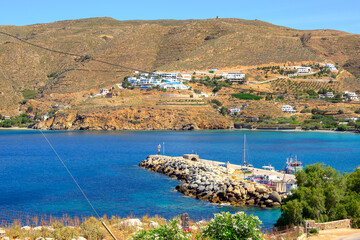 View of the bay and port of Aegiali. Amorgos Island, Cyclades, Greece