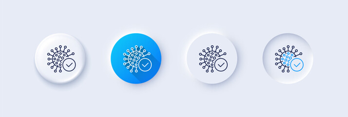 Confirmed coronavirus line icon. Neumorphic, Blue gradient, 3d pin buttons. Covid-19 virus sign. Corona virus symbol. Line icons. Neumorphic buttons with outline signs. Vector