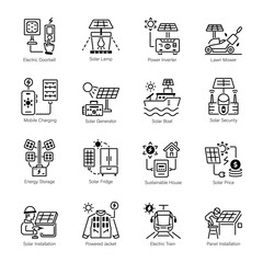 Pack of Solar Panels Power Linear Icons 

