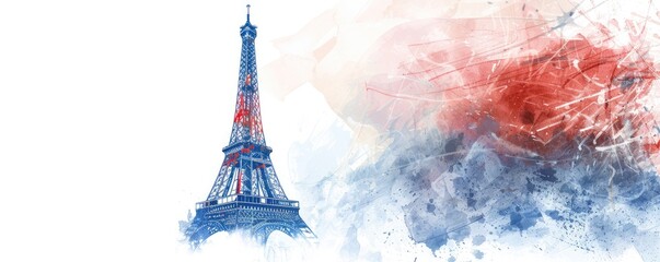 banner in blue white red colors with elements of the Eiffel Tower with background and copy space