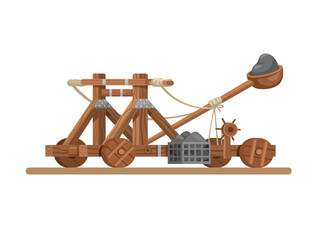 Catapult Ancient Weapons Wooden medieval Artillery Ballista Illustration Vector