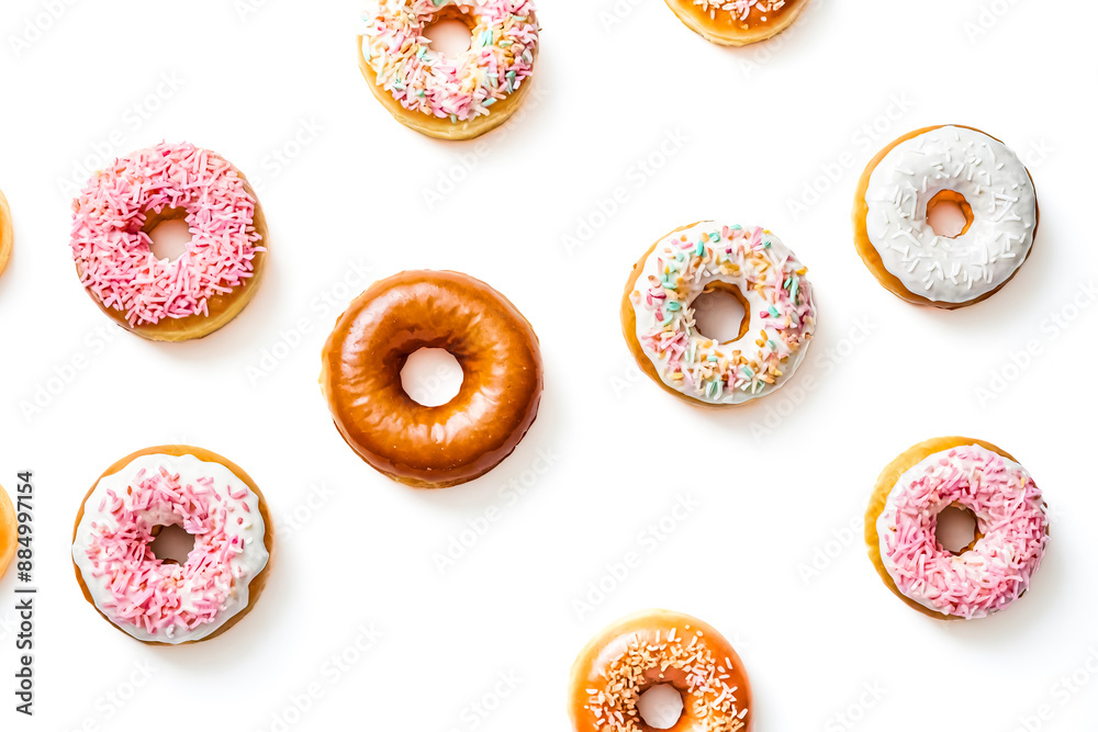 Poster Assorted Donuts on White Background