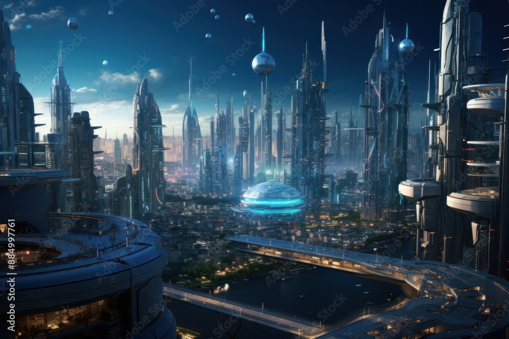 Wall mural Futuristic city architecture metropolis cityscape.