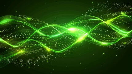Green light waves technology background: futuristic digital abstract design with vibrant green light streaks, high-tech electronic circuit patterns, and modern cybernetic elements, perfect for innovat