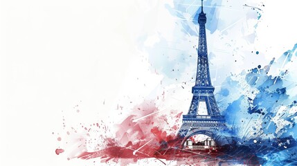 banner in blue white red colors with elements of the Eiffel Tower with background and copy space