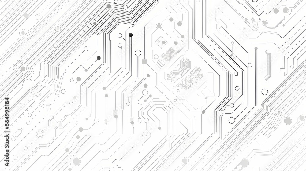 Wall mural abstract grey circuit line technology pattern on white background, futuristic vector illustration of