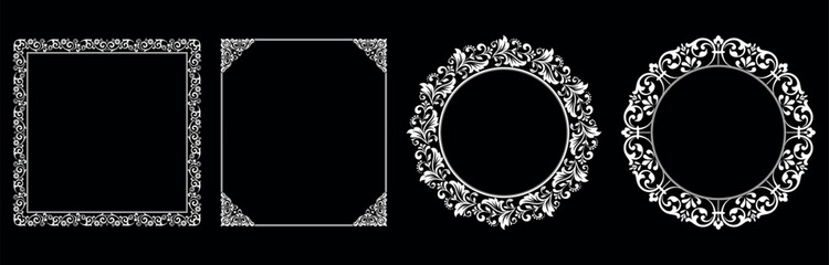 Set of decorative frames Elegant vector element for design in Eastern style, place for text. Floral black and white borders. Lace illustration for invitations and greeting cards.