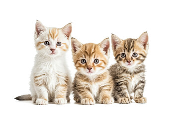 Obraz premium Three adorable kittens sitting in a row, looking at the camera