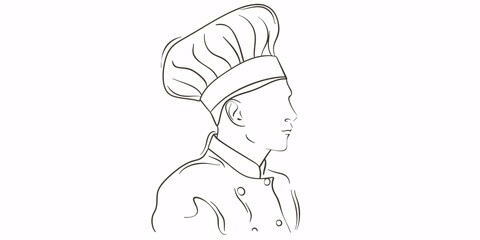 Hand-drawn linear silhouette of a chef's hat in one continuous line.