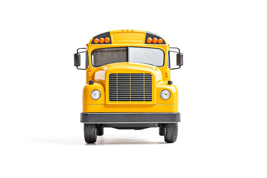 Yellow School Bus Front View Isolated on White Background